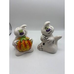 Blue Sky Halloween Ghost Salt and Pepper Shakers Ceramic Pumpkin Spider 2011
